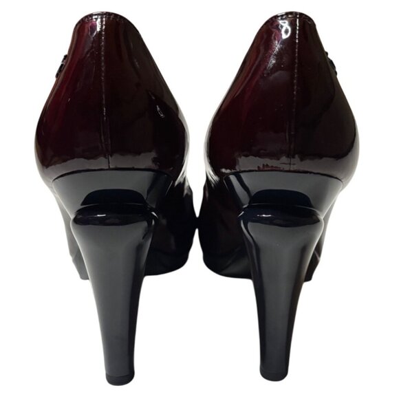 Chanel Black & Burgundy Patent Leather Platform Pumps – Size 39.5 EU / 9.5 US - Picture 6 of 7